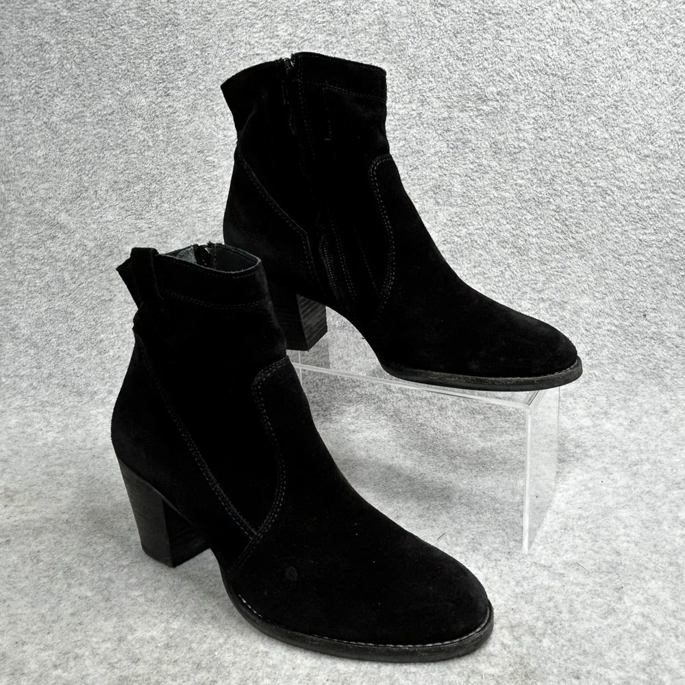 Paul Green Black Suede Zipper Block Heel Ankle Boots Women's US9 UK6.5 Austria